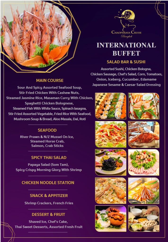 menu chao phraya dinner cruise